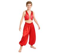 Kids 2-piece Arabian Desert Prince Costume Set for Boys Red 5-6 Years
