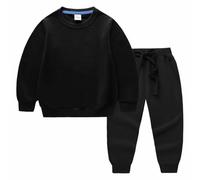 Kids 2 Piece Outfit Plain Tracksuit Set Baby Boys Girls Fall Winter Sweatsuit Sets Long Sleeve Sweatshirt rawstring Joggers Sportswear Trendy Athletic Jogging Clothes (Black, 3-4 Years)