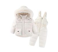Kids 2-Piece Snowsuit, Skiing Suit Kids 2 Piece Snowsuit 2-Piece Winter Jacket and Snow Pants Outfits Set Ski Jacket and Trousers Set Childrens Snow Suits Fleece Pocket Pants White