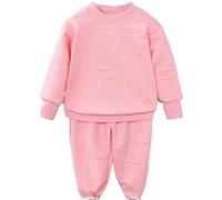 Kids 2 Pieces Spring Fall Clothes Letter Print Sweatshirt Long Sleeve Sweatshirt Athletic Sweatsuits Elastic Waist Pants Solid Casual Sweatsuits Clothing Sets Cute Round Neck Tops Outfits (Pink, 160)