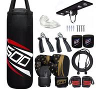 Kids 2ft Punch Bag with 6oz Boxing Gloves PU Leather Hanging Junior Big Set for MMA Muay Thai Karate Kickboxing Training, Punching Bag for Girls & Boys (Black)
