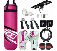 Kids 2ft Punch Bag with 6oz Boxing Gloves PU Leather Hanging Junior Big Set for MMA Muay Thai Karate Kickboxing Training, Punching Bag for Girls & Boys (Pink)