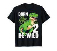 Kids 2nd Birthday Dinosaur Born Two Be Wild 2 Year Old Boys T-Shirt