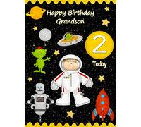 Kids 2nd Birthday Space Astronaut Cartoon Card for Grandson