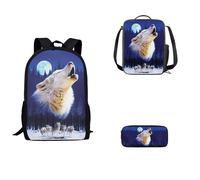 Kids 3 Piece School Backpack Set - Blue Wolf One Size