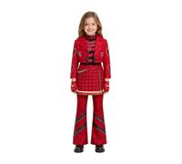 Kids 3 Pieces Set Pirate Style Outfits Red Princess Clothing Set | 3 Pieces Set Skeleton Prints Vest Jacket, Bell Sleeves Lace Top and Trousers, Girls Halloween Princess Outfits