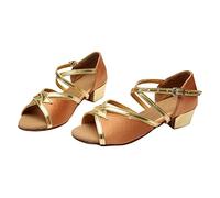 Kids 35 Latin Dance Shoes Indoor Soft Sole Flat Heel Sequin Dance Shoes Satin Dance Shoes Indoor, brown, 1.5 UK