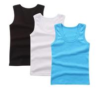 Kids 3Pc Tank Top Multi-Color Pack Vests Round Neck Soft Fabric Tshirts Boys Soft Breathable Easy Care Shirt Daily Undergarment Wear Casual Essential Fashion Sky Blue 11 Years