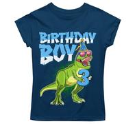 Kids 3rd Birthday Dinosaur T Shirt Party T-rex Holding a Number Three Navy Blue / 3-4 Years