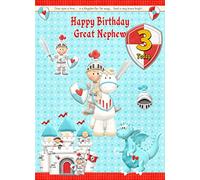 Kids 3rd Birthday Hero Knight Cartoon Card for Great Nephew - From Auntie Uncle Gift Idea Greeting Blank Inside Envelope Included UK