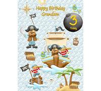 Kids 3rd Birthday Pirate Cartoon Card for Grandson - From Nanna Grandad Greeting Blank Inside Envelope Included Gift Idea UK