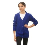 Kids 4 Button Knitted Cardigan, Girls Boys Soft Warm School Uniform Pull Over Long Sleeve V Neck Plain Sweater Jumper with 2 Front Pockets UK Age Size 7 to 13 Years, (Blue - 9-10 Years)