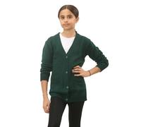 Kids 4 Button Knitted Cardigan, Girls Boys Soft Warm School Uniform Pull Over Long Sleeve V Neck Plain Sweater Jumper with 2 Front Pockets UK Age Size 7 to 13 Years, (Green - 9-10 Years)