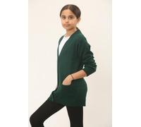 Kids 4 Button Knitted Cardigan, Girls Boys Soft Warm School Uniform Pull Over Long Sleeve V Neck Plain Sweater Jumper with 2 Front Pockets UK Age Size 7 to 13 Years, (Green - 9-10 Years)