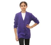 Kids 4 Button Knitted Cardigan, Girls Boys Soft Warm School Uniform Pull Over Long Sleeve V Neck Plain Sweater Jumper with 2 Front Pockets UK Age Size 7 to 13 Years, (Purple - 11-12 Years)