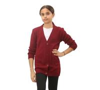 Kids 4 Button Knitted Cardigan, Girls Boys Soft Warm School Uniform Pull Over Long Sleeve V Neck Plain Sweater Jumper with 2 Front Pockets UK Age Size 7 to 13 Years, (Maroon - 9-10 Years)