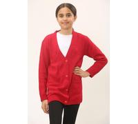Kids 4 Button Knitted Cardigan, Girls Boys Soft Warm School Uniform Pull Over Long Sleeve V Neck Plain Sweater Jumper with 2 Front Pockets UK Age Size 7 to 13 Years, (Red - 7-8 Years)