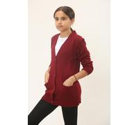 Kids 4 Button Knitted Cardigan, Girls Boys Soft Warm School Uniform Pull Over Long Sleeve V Neck Plain Sweater Jumper with 2 Front Pockets UK Age Size 7 to 13 Years, (Maroon - 13 Years)