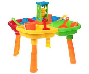 Kids 4 Section Sand and Water Table with 15 Accessories - Sensory Play Table for Children Aged 3+ - Sturdy Plastic Outdoor & Indoor Activity Station Set with Water Mill, Sand Moulds & Play Tools