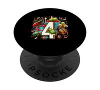 Kids 4th Birthday Bugs Insects Beetles Biology 4 Year Old PopSockets Adhesive PopGrip