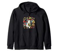 Kids 4th Birthday Bugs Insects Beetles Biology 4 Year Old Zip Hoodie