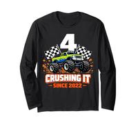 Kids 4th Birthday Monster Truck 4 Year Old Boys Born 2022 Long Sleeve T-Shirt
