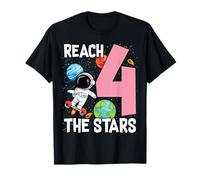 Kids 4th Birthday Reach Four The Stars Astronaut Boys Girls T-Shirt