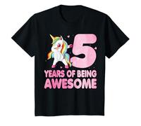 Kids 5th Birthday Dabbing Unicorn Five Years of Being Awesome T-Shirt