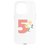 Kids 5th Birthday Orange Tulips Flower Party Five Years Old Case for iPhone 15 Pro