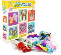 Kids 6-in-1 Cross Stitch Kit | 6 assorted embroidery boards with 36 coloured threads included | Kids Embroidery Kit