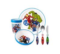 Avengers Kids 6 Piece Reusable Dinner Set - Plate/Bowl/Cup/Knife/Fork/Spoon - Childrens Dinnerware Tableware Cutlery Set