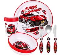 Kids 6 Piece Reusable Dinner Set - Plate/Bowl/Cup/Knife/Fork/Spoon - Childrens Dinnerware Tableware Cutlery Set (Hot Wheels)