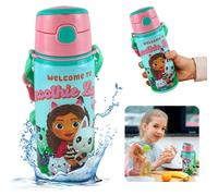 Kids 600ml Aluminium Water Bottle, Carry Strap, Push Button Back-to-School Flask