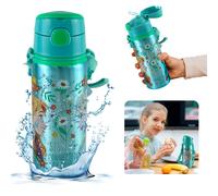 Kids 600ml Aluminium Water Bottle Strap Push Button Lid Leakproof School & Sport