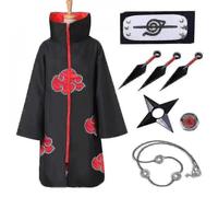 (kids 65, 1 Pieces Set) Naruto Akatsuki Cloak Anime Cosplay Costume Kit Itachi Robe Halloween Cosplay Long Cape 8 Pieces Set