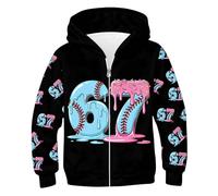 Kids 67 Hoodie Boys Girls Sweatshirt Six Seven Toddlers Zipper Jacket 6 7 Number Cute Printed Jumper Long Sleeve Pullover Sweatshirt Hooded Jacket for 2-12Y