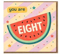 Kids 8th Birthday Card - You Are Eight Watermelon Slice Design, Colourful Stars & Confetti, Fun Fruit Theme
