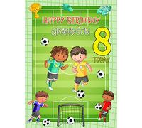Kids 8th Birthday Football Card for Grandson - From Nanna Grandad Greeting Blank Inside Envelope Included Gift Idea UK