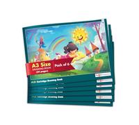 Kid's A3 Drawing Pad (Pack of 6) | A3 Sketch Book | Cartridge Drawing Paper for Children | 204 White Blank Plain Pages | 42 x 29.7 cm | Essential for Scribbling, Sketching, Colouring, Painting
