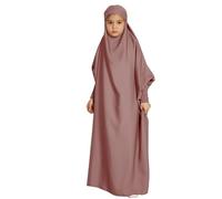 Kids Abaya for Girls One Piece Full Length Jilbab Prayer Abaya for Girls Muslim Dress Satin Hooded Kaftan with Hijab Loose Fit Full Length Middle Eastern Islamic Arabic Robe