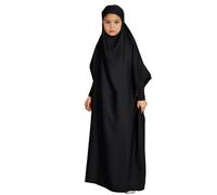 Kids Abaya for Girls Prayer Robes Muslim One-Piece Prayer Hijab Dress Women Hooded Abaya Full Cover Islam Dubai Modest Robe Kids Prayer Dress Muslim Clothes for Girls Black