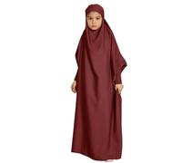 Kids Abaya for Girls Prayer Robes Muslim One-Piece Prayer Hijab Dress Women Hooded Abaya Full Cover Islam Dubai Modest Robe Kids Prayer Dress Muslim Clothes for Girls Wine