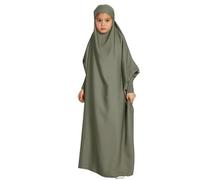 Kids Abaya for Girls Prayer Robes Muslim One-Piece Prayer Hijab Dress Women Hooded Abaya Full Cover Islam Dubai Modest Robe Kids Prayer Dress Muslim Clothes for Girls Green