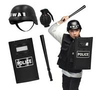 Kids Action Hero Role Play Accessory Set Helmet Shield Baton Fancy Dress