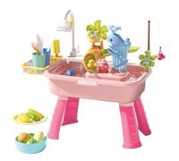 Kids Activity Sensory Playset - Summer Fishing Toy, Outdoor Water Table, Splash Basin Station, Sandbox Pond Activity Center | Compartment Water Container Molded Structure Dynamic
