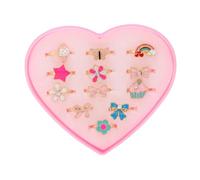 Kids Adjustable Cartoon Rings Set with Pink Heart Box，A-2