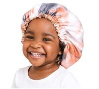 Kids Adjustable Satin Bonnet Cap - Reversible Double-Layer Tie-Dye Silk Sleep Hat for Curly & Natural Hair | Toddler Hair Protection Night Cap (Grey)