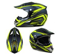Kids Adult Dirt Bike Helmets Motocross ATV Dirtbike Offroad Full Face Motorcycle Helmet, DOT Approved, with Goggles Gloves Mask(YY Yellow lines,M(54-55cm))