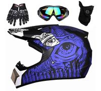 Kids Adult Motocross Dirt Bike Helmet with Goggle, Gloves & Mask, ATV, Motorcycle Adult Helmet Off-Road Black for Unisex-Adult, DOT Approved(Blue order,S(52-53cm))