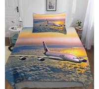 Kids & Adults A380 Airliner Duvet Cover Single（135x200cm）, 3D Pattern Airbusses Bedding Set Hypoallergenic Quilt Cover with Hidden Zipper, Breathable